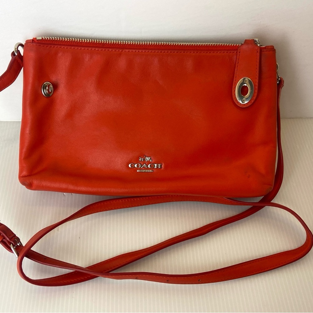 Coach Reddish Orange Leather Crossbody Shoulder Bag Purse